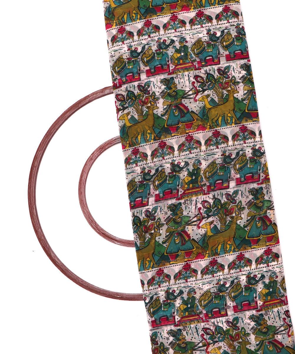 white and brown village print georgette fabric b103 4309