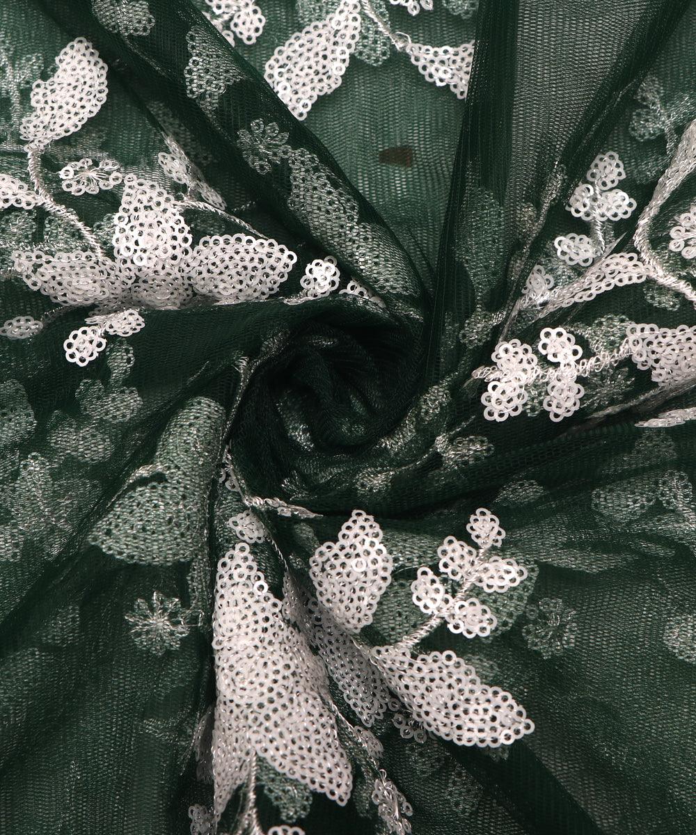dark green and white floral net sequin embroidery fabric b131 3482