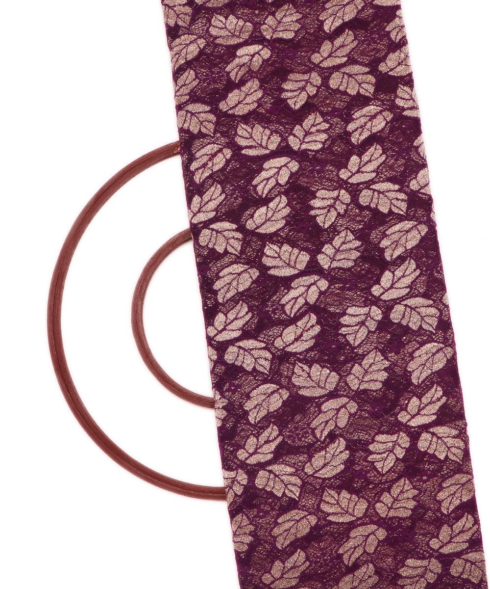 wine and golden foil print cut work net fabric hs131 5571