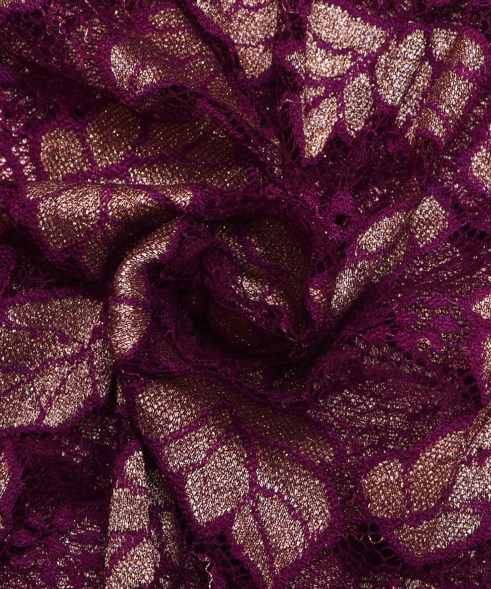 wine and golden foil print cut work net fabric hs131 5571