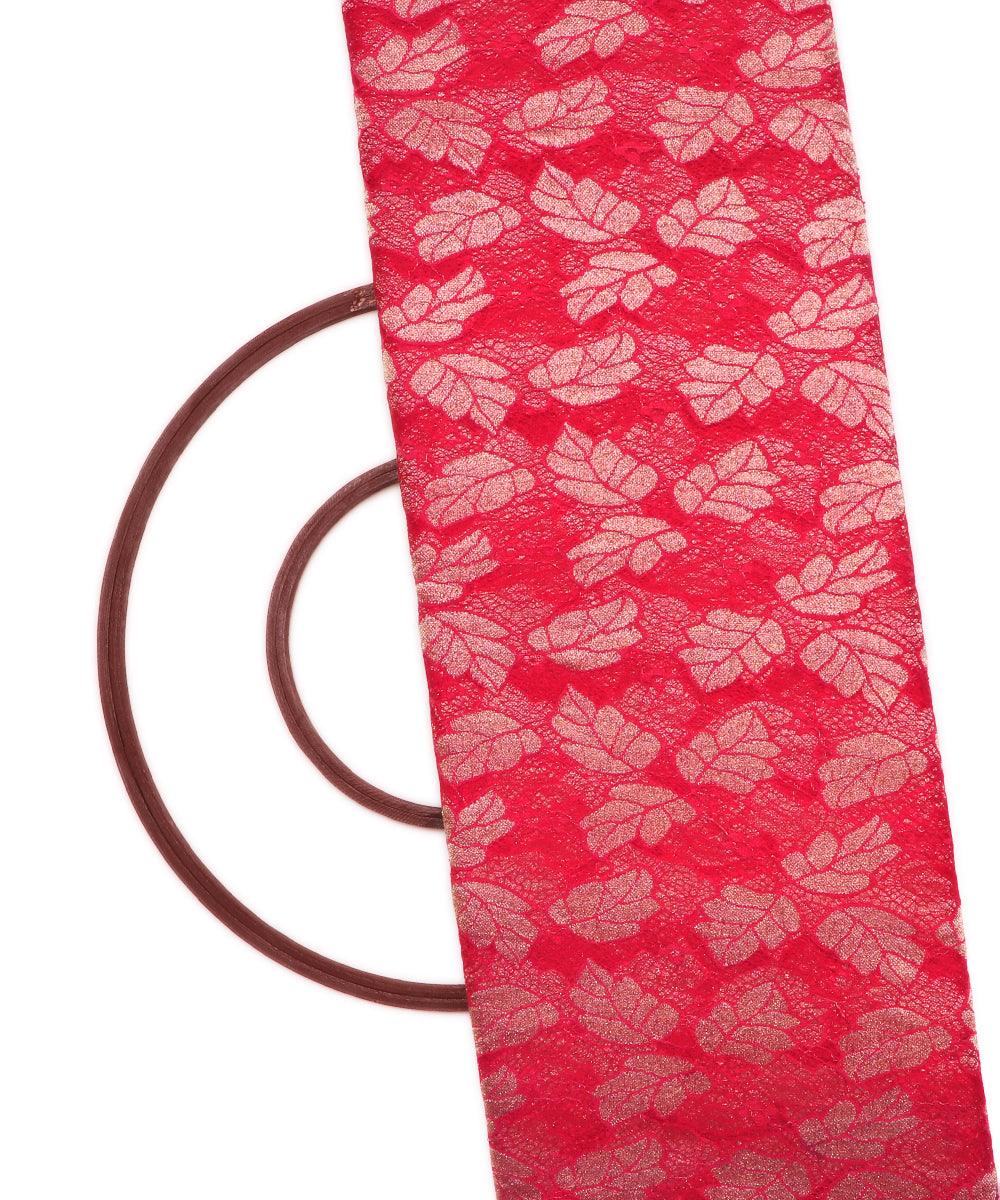 red and golden foil print cut work net fabric hs131 5572