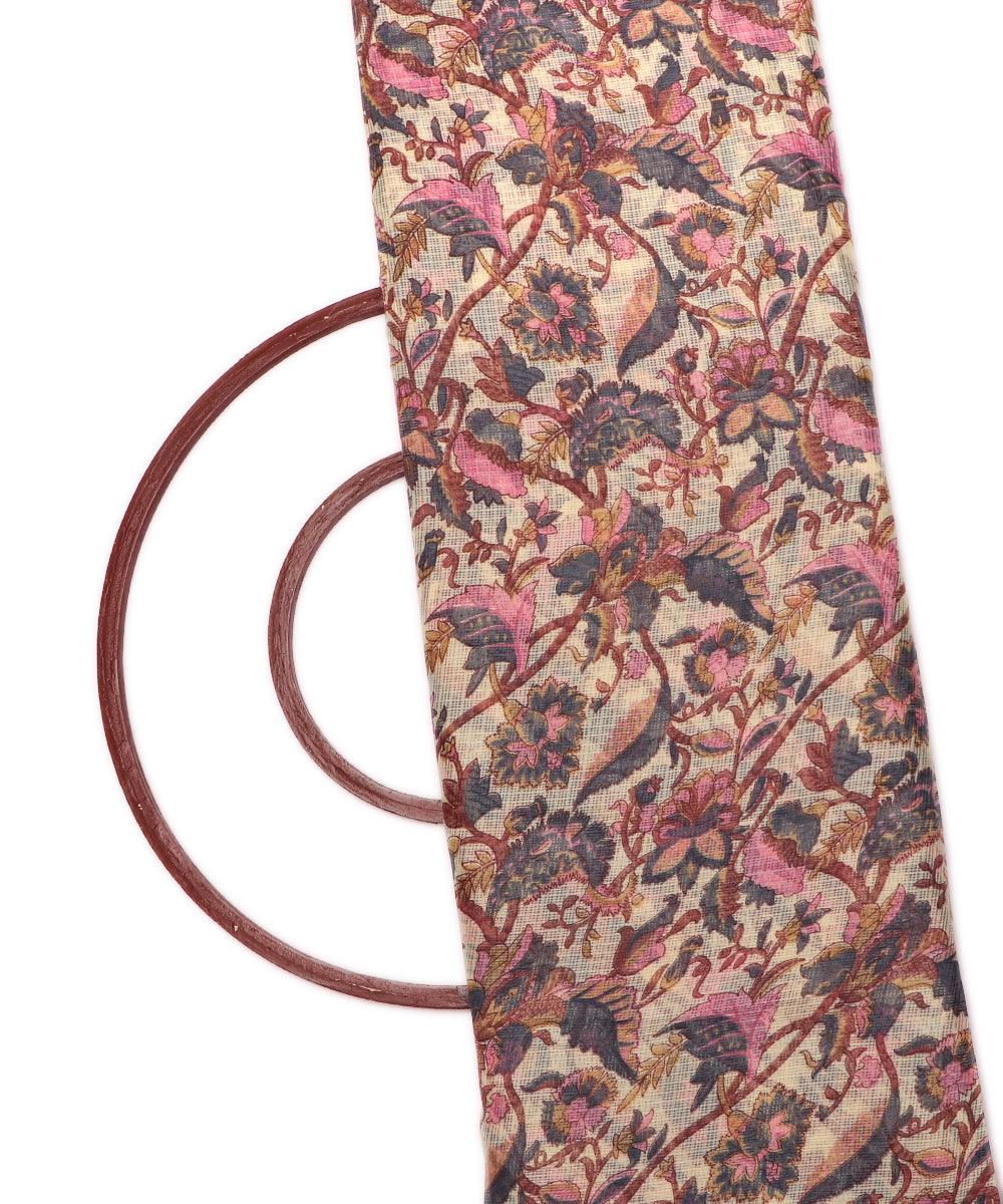 pink kalamkari print kota doria fabric