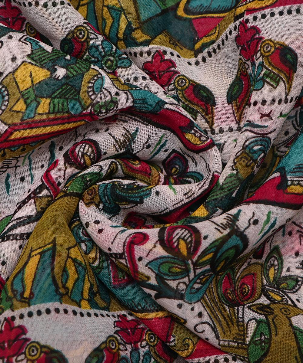 white and brown village print georgette fabric b103 4309