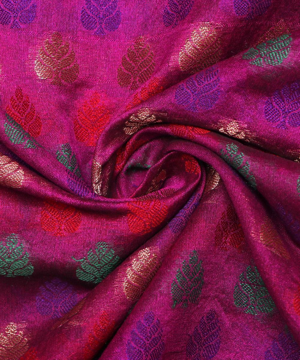 pink tree design chanderi silk fabric
