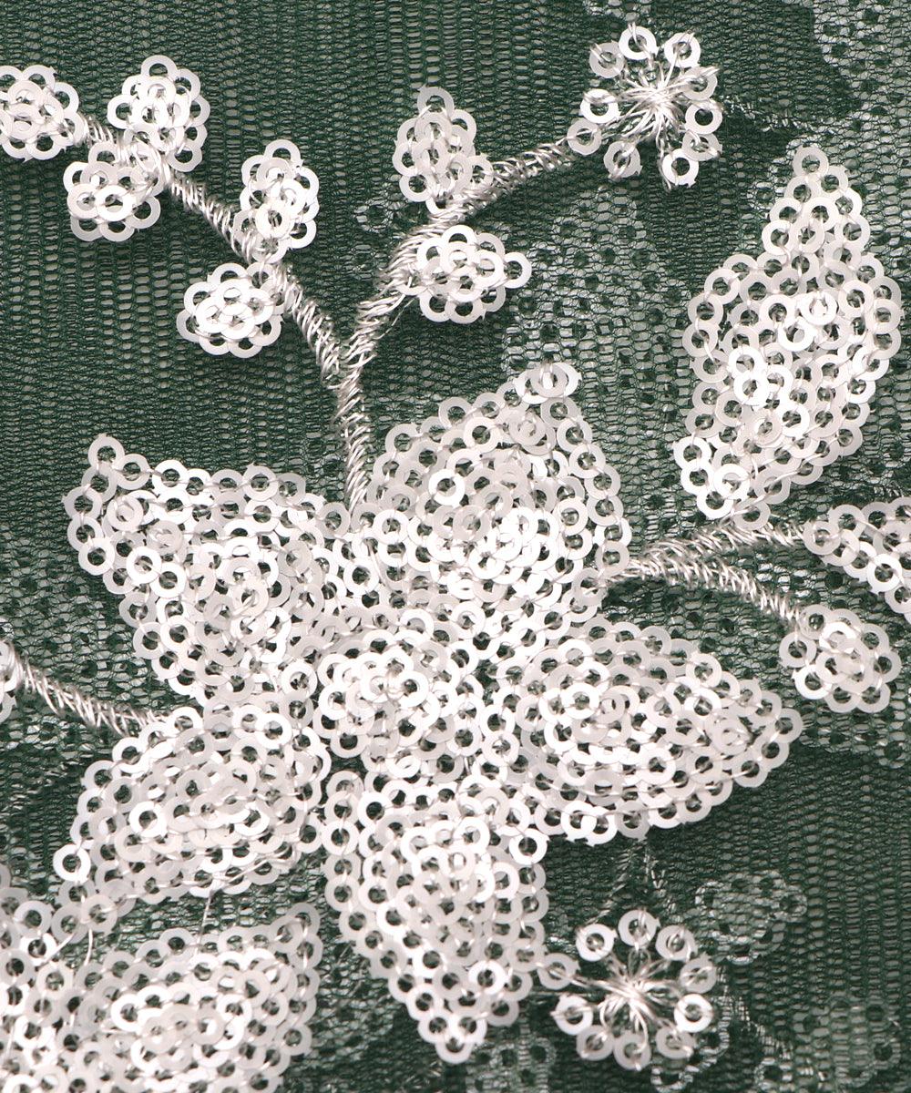 dark green and white floral net sequin embroidery fabric b131 3482