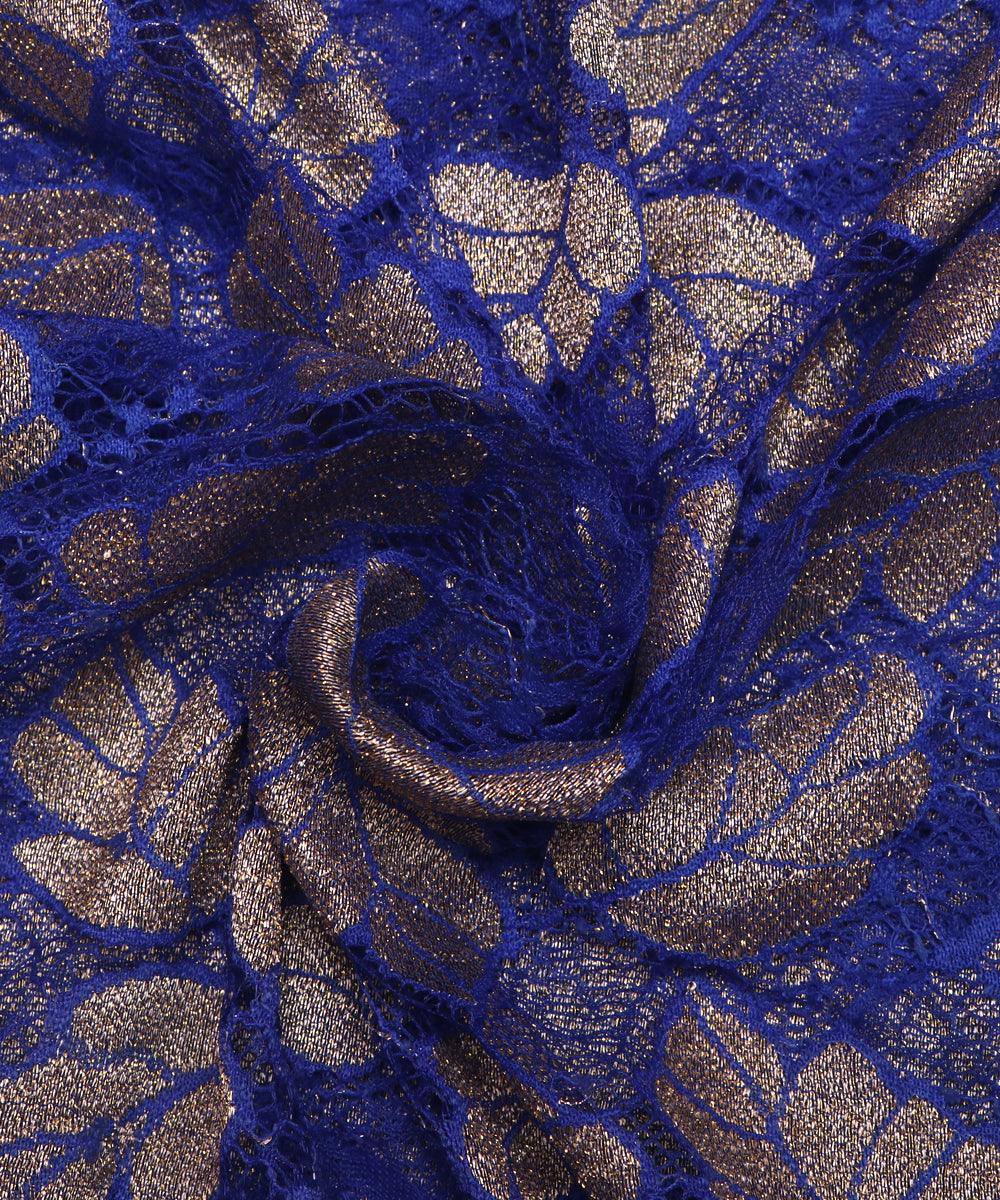 dark blue and golden foil print cut work net fabric hs131 5570