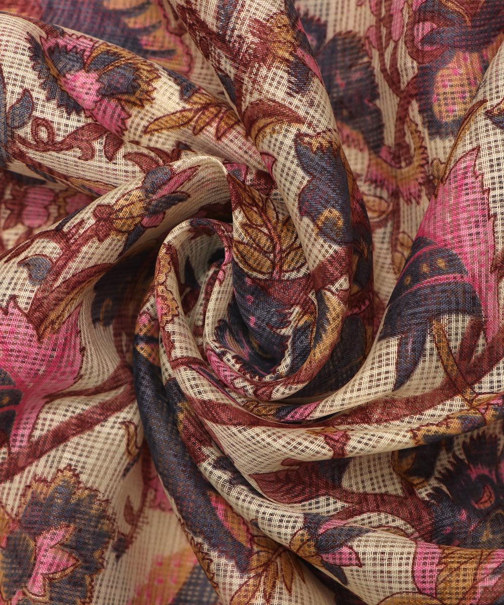 pink kalamkari print kota doria fabric