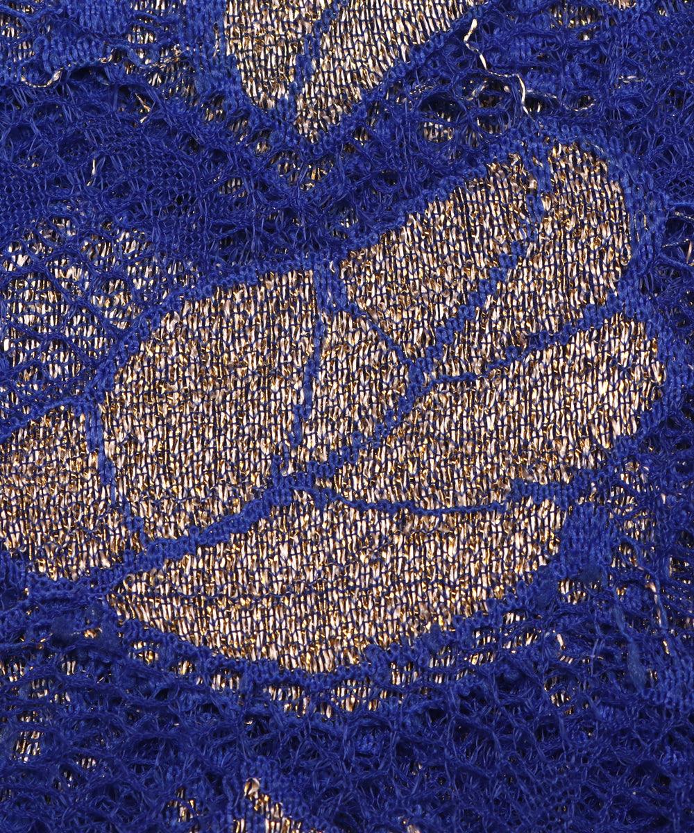 dark blue and golden foil print cut work net fabric hs131 5570