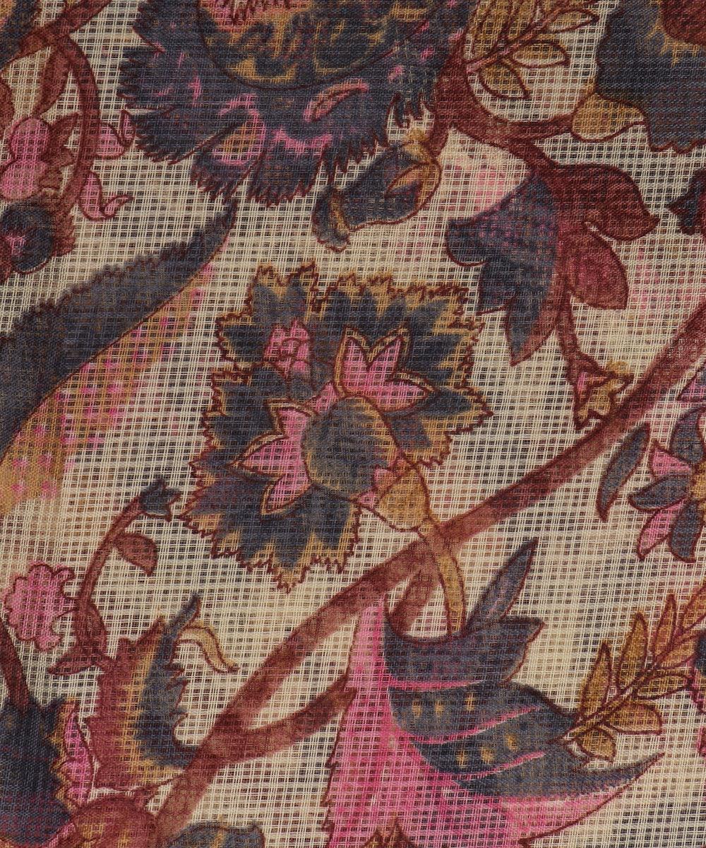 pink kalamkari print kota doria fabric