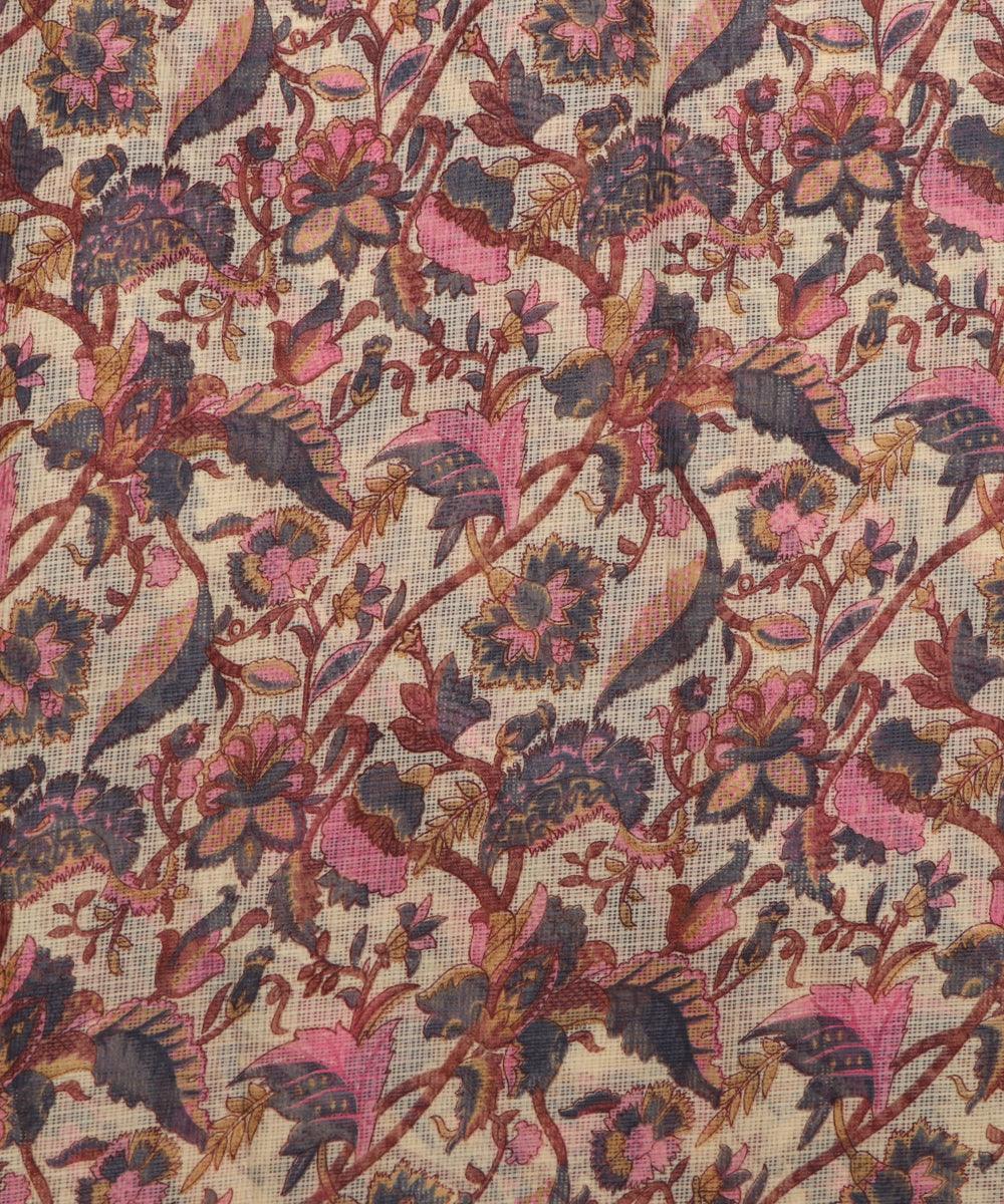 pink kalamkari print kota doria fabric
