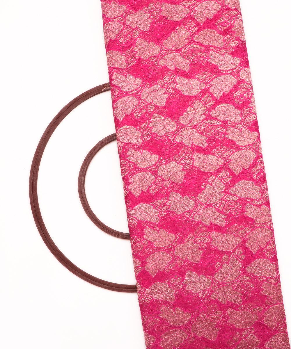 pink and golden foil print cut work net fabric hs131 5576
