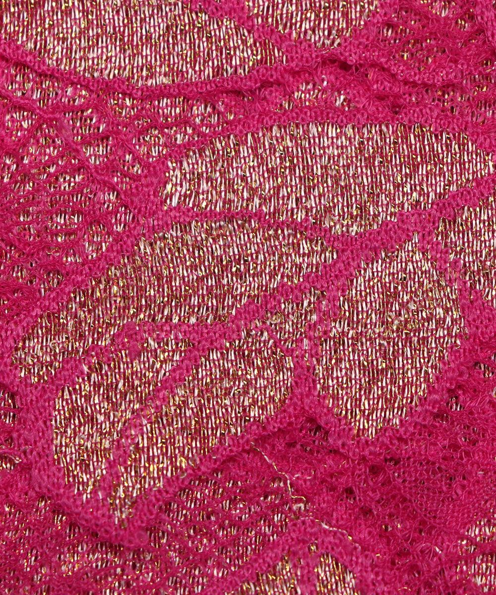 pink and golden foil print cut work net fabric hs131 5576