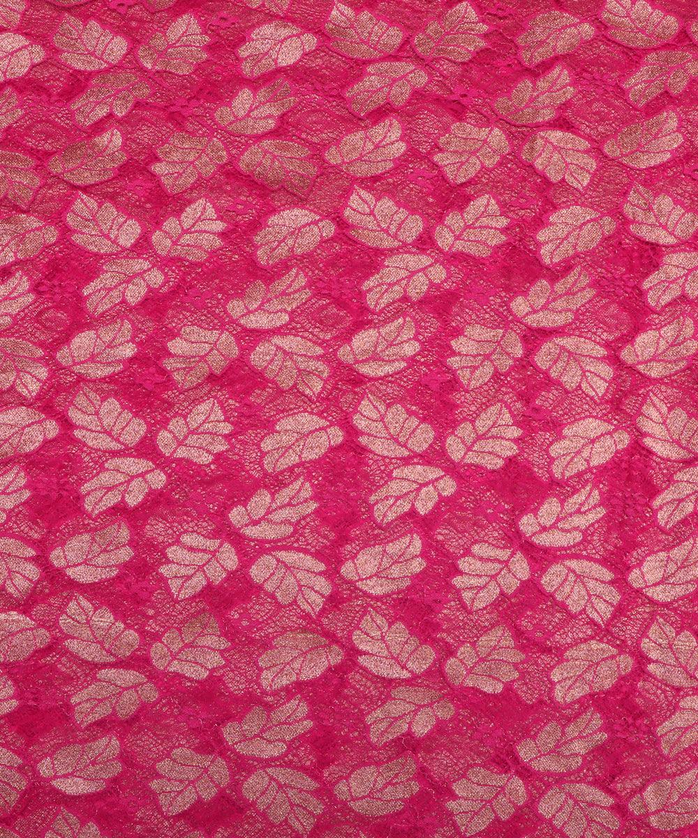 pink and golden foil print cut work net fabric hs131 5576