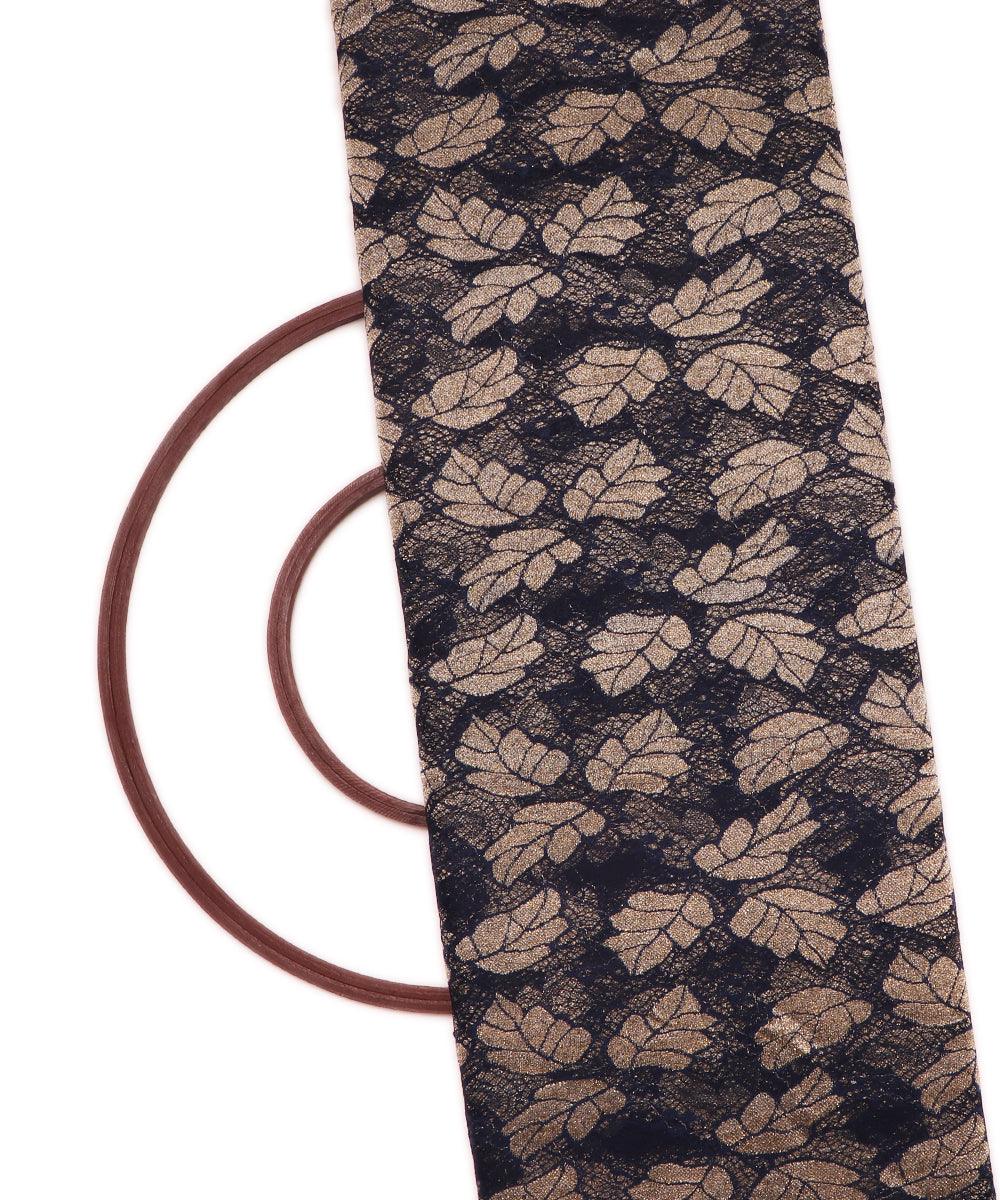 navy blue and golden foil print cut work net fabric hs131 5574