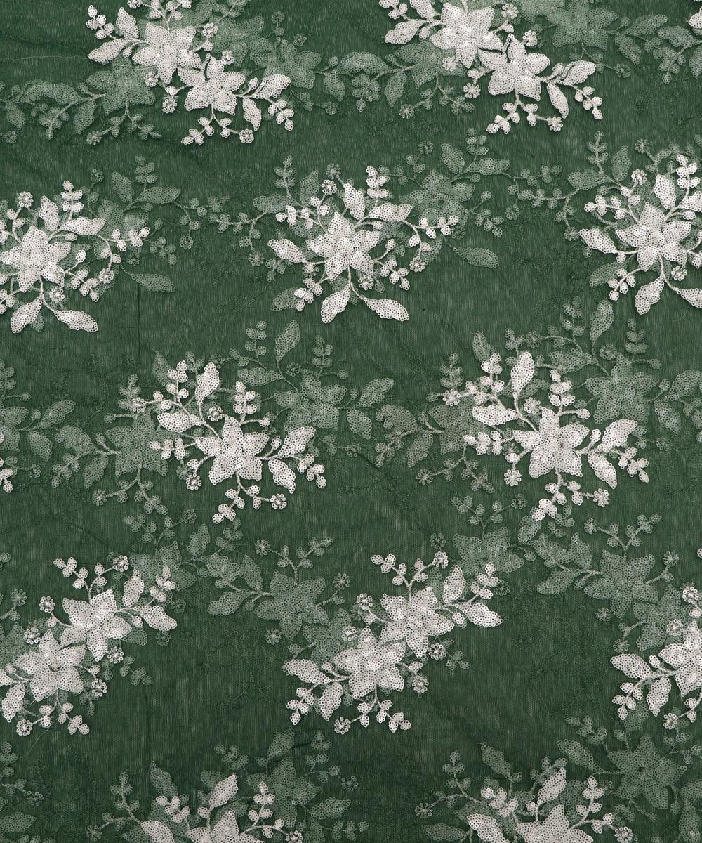 dark green and white floral net sequin embroidery fabric b131 3482