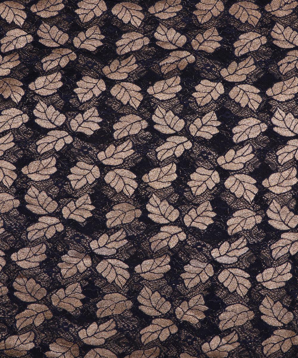navy blue and golden foil print cut work net fabric hs131 5574