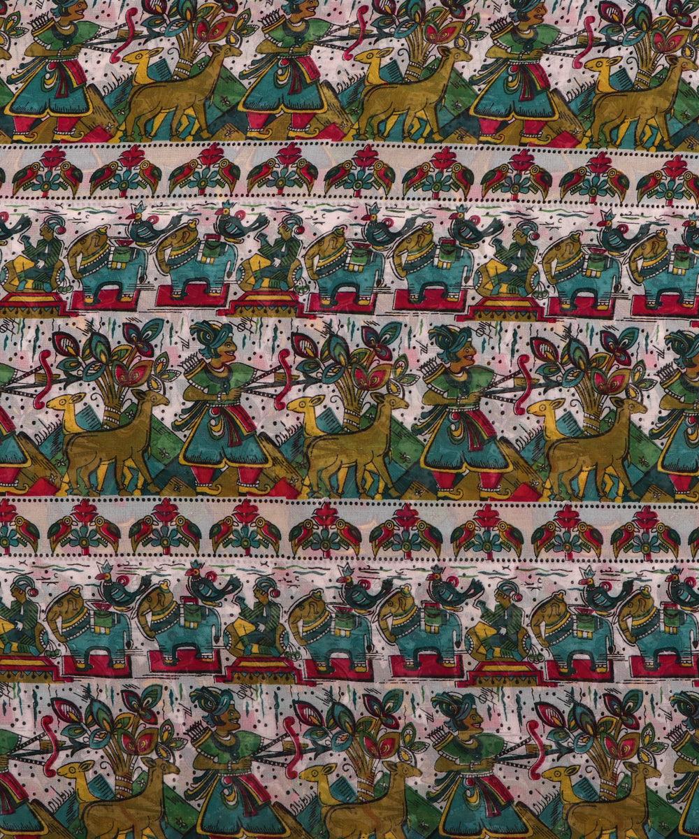 white and brown village print georgette fabric b103 4309