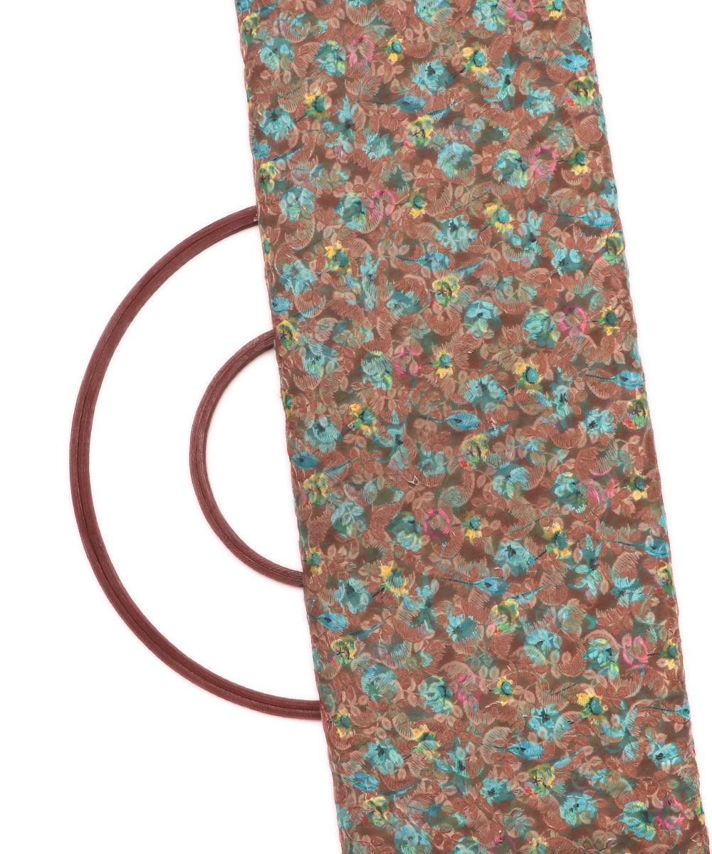 brown floral digital print chikan work georgette fabric