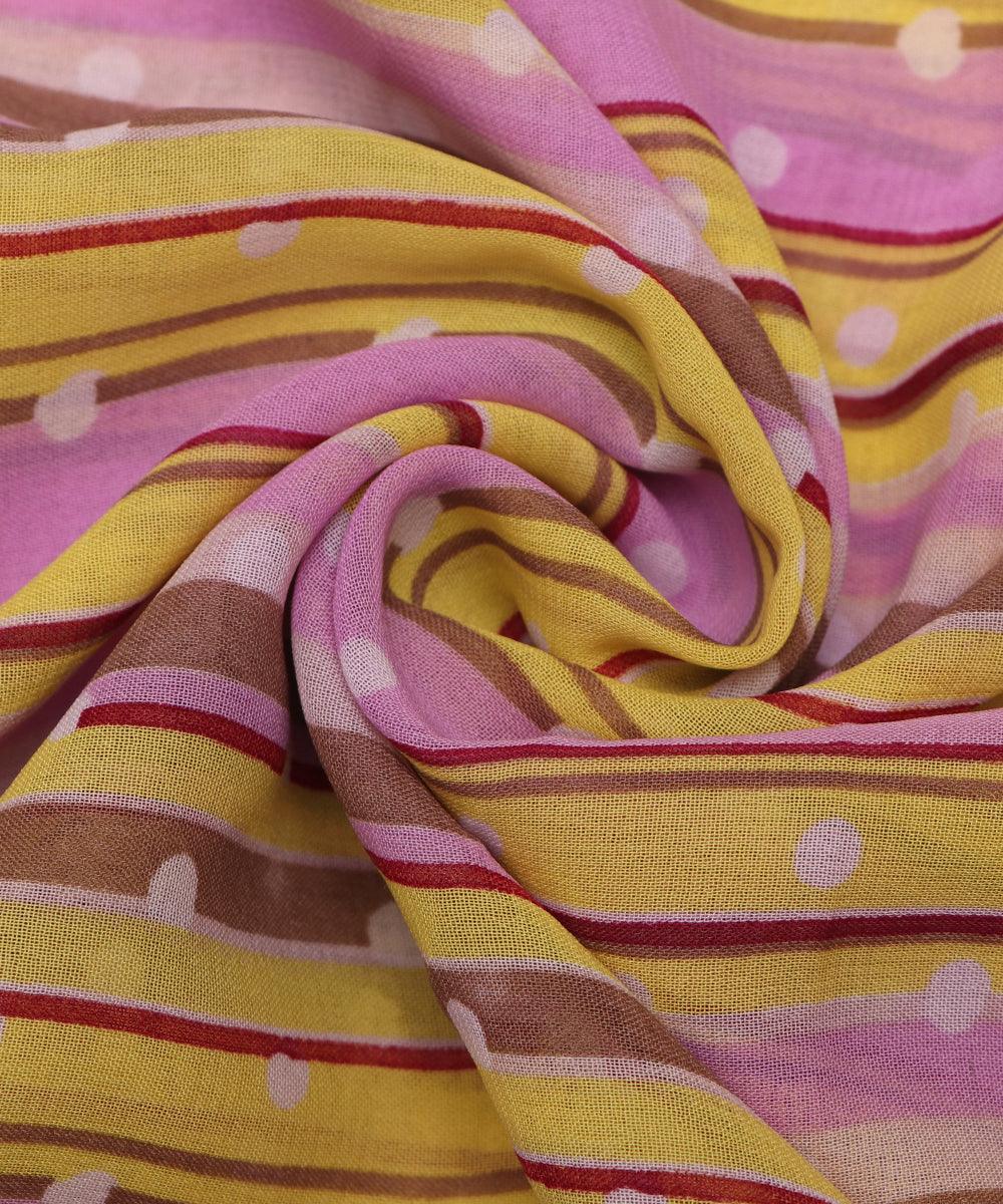 pink and yellow stripe print georgette fabric b103 4297