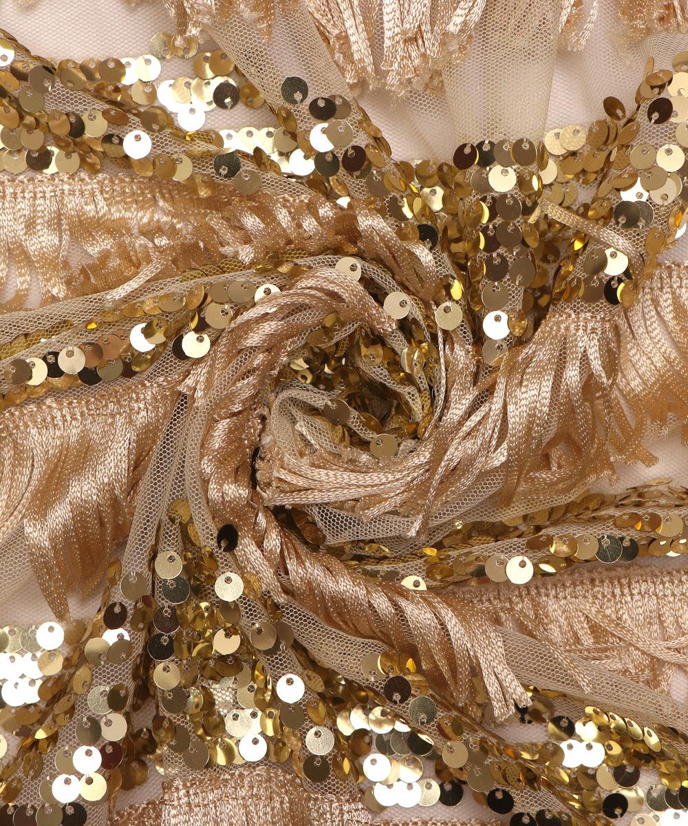 golden sequin and frill net embroidery fabric b131 3493