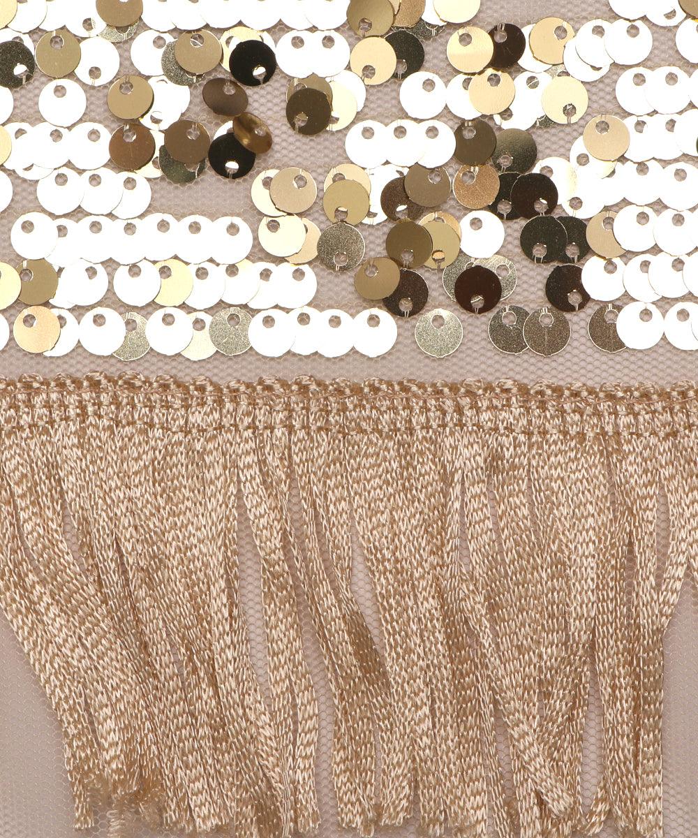 golden sequin and frill net embroidery fabric b131 3493