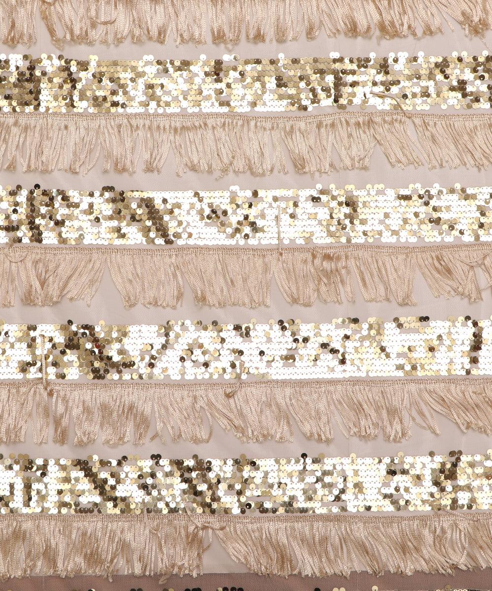 golden sequin and frill net embroidery fabric b131 3493