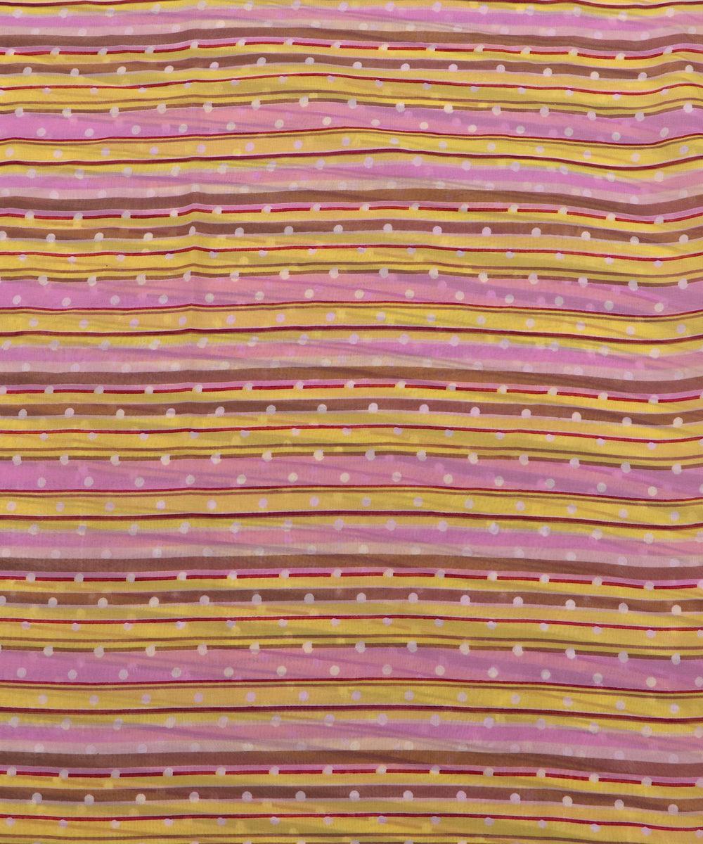 pink and yellow stripe print georgette fabric b103 4297