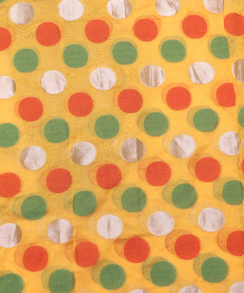 yellow n big polka pattern chanderi silk fabric