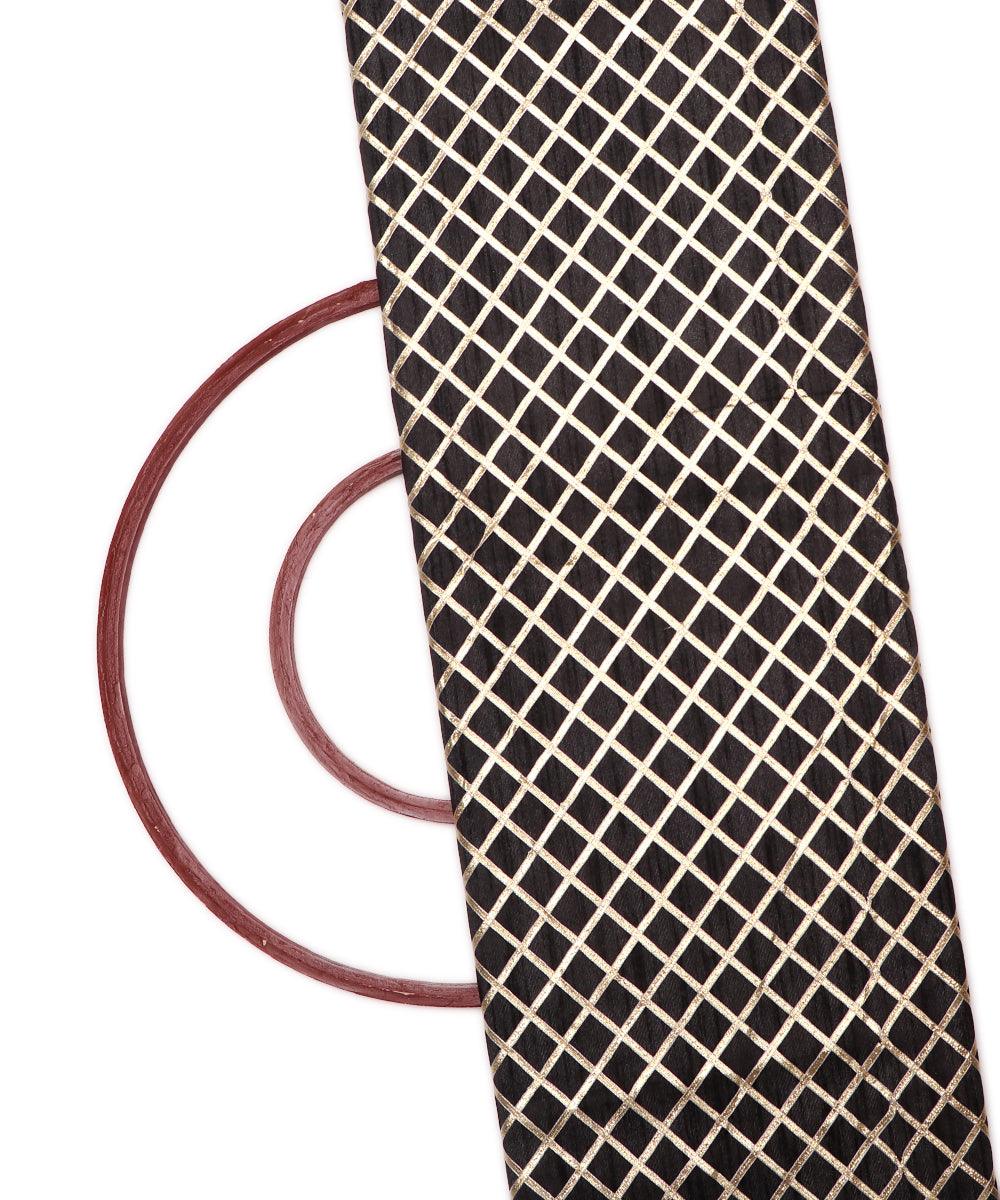 black checks pattern gotta raw silk fabric