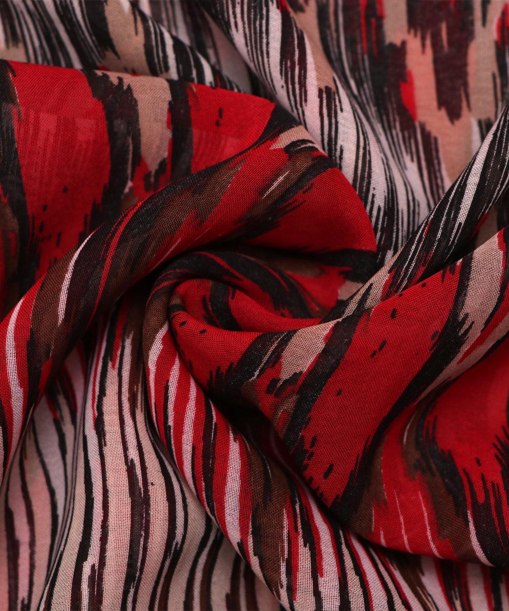 black and red ikat print georgette fabric