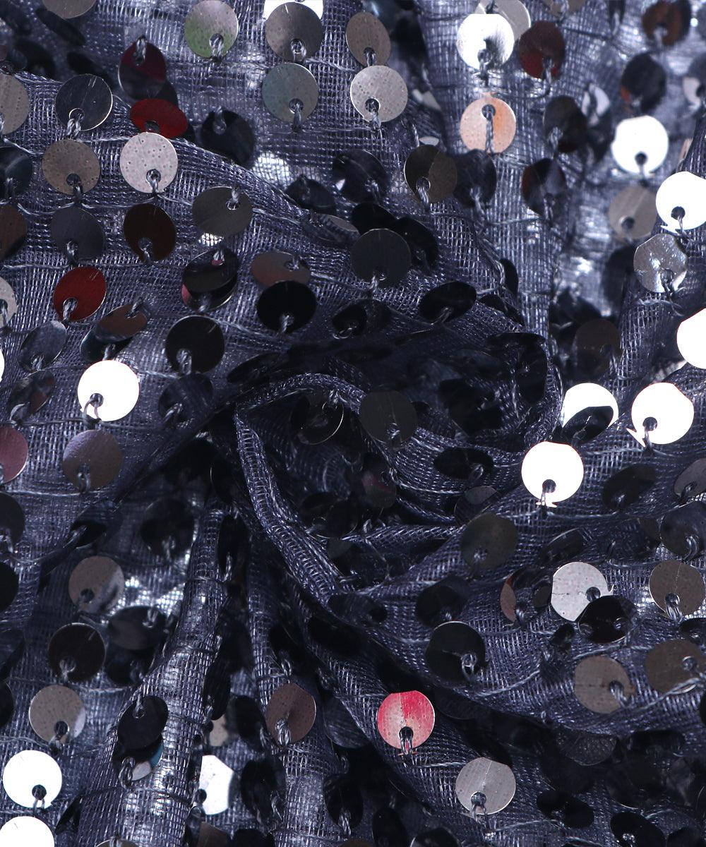 grey sequin net embroidery fabric