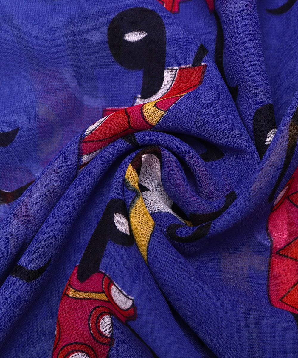 blue warli print georgette fabric