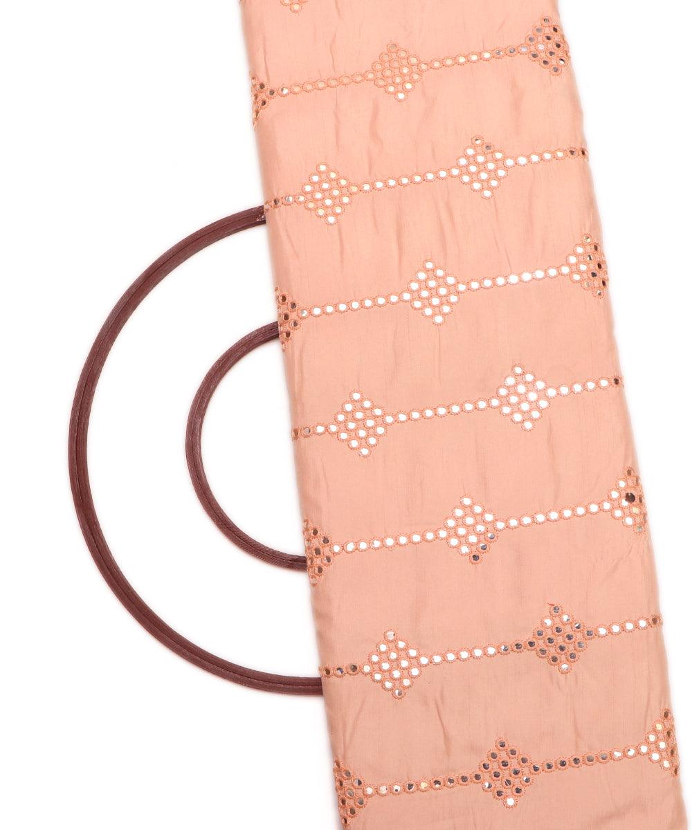 peach mirror embroidery uppada silk fabric