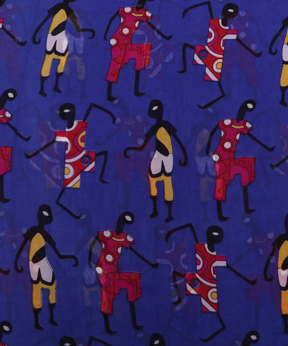 blue warli print georgette fabric