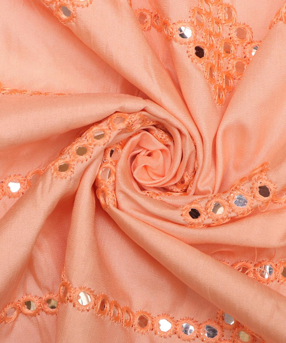 peach mirror embroidery uppada silk fabric