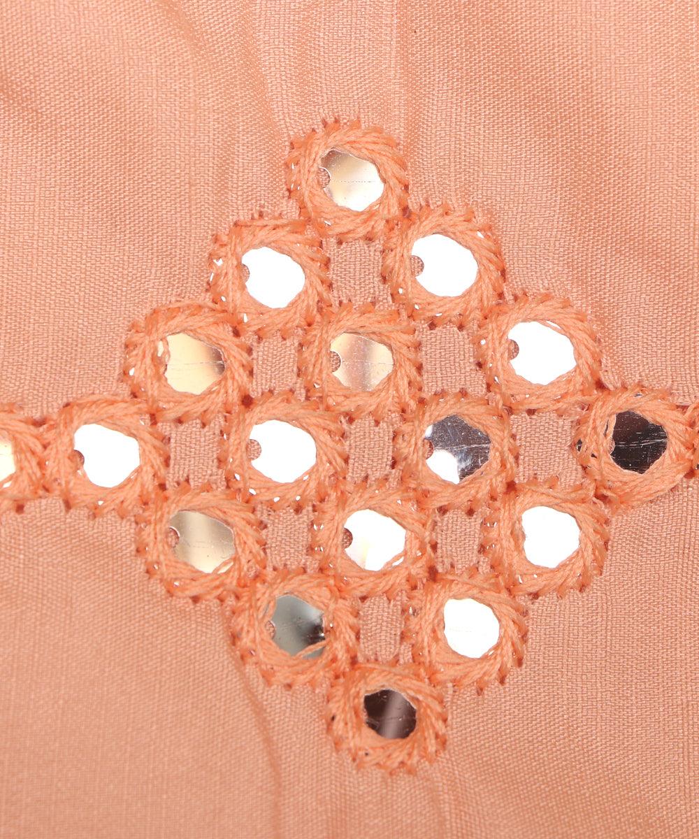 peach mirror embroidery uppada silk fabric