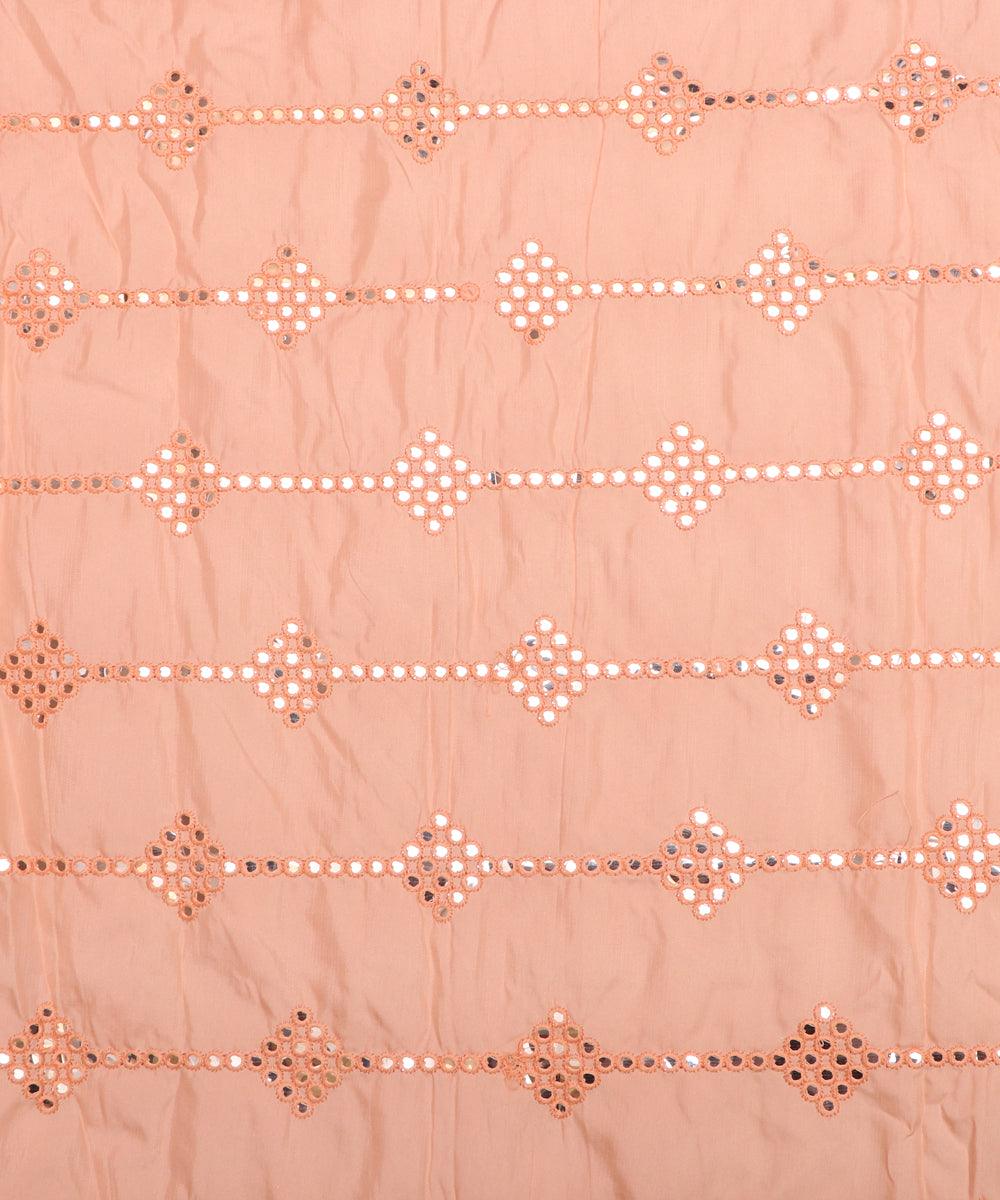 peach mirror embroidery uppada silk fabric