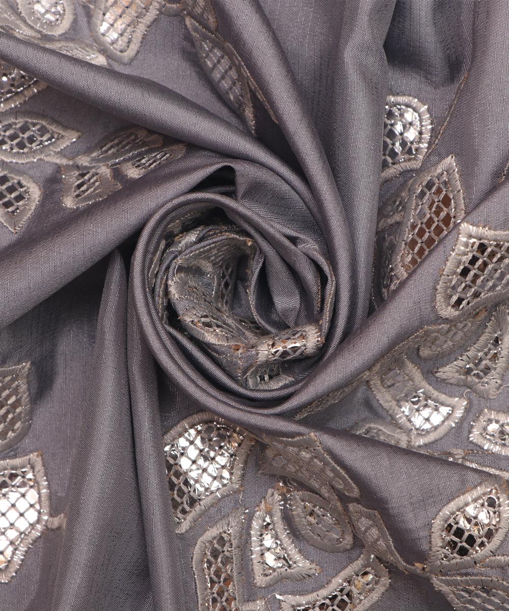 grey zari foil embroidery satin silk fabric np100 5033