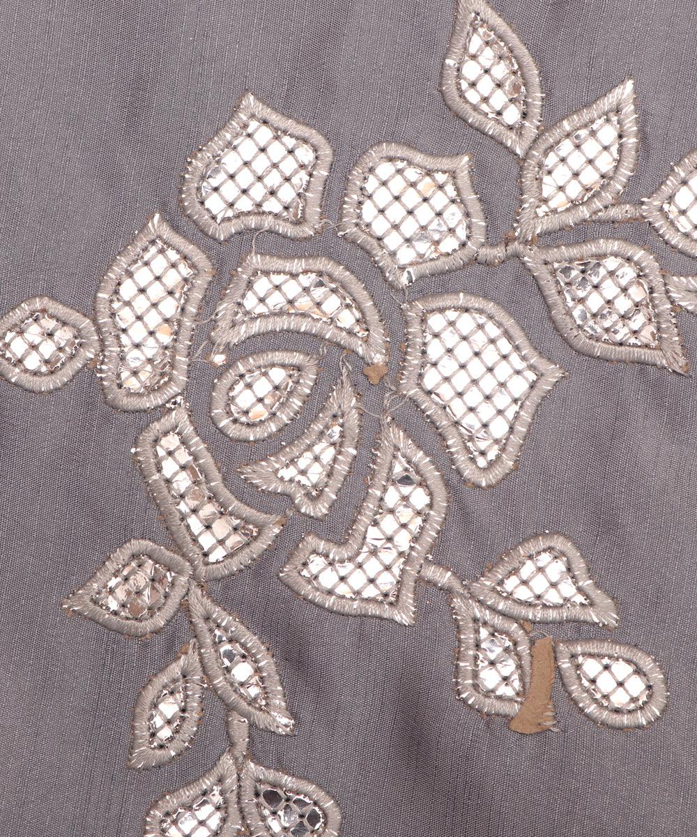 grey zari foil embroidery satin silk fabric np100 5033