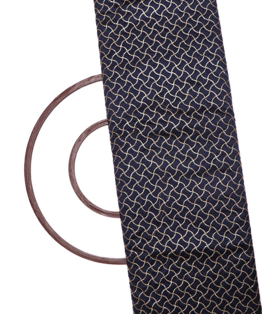 navy blue and golden sequin embroidery two tone malbari silk fabric np104 5256