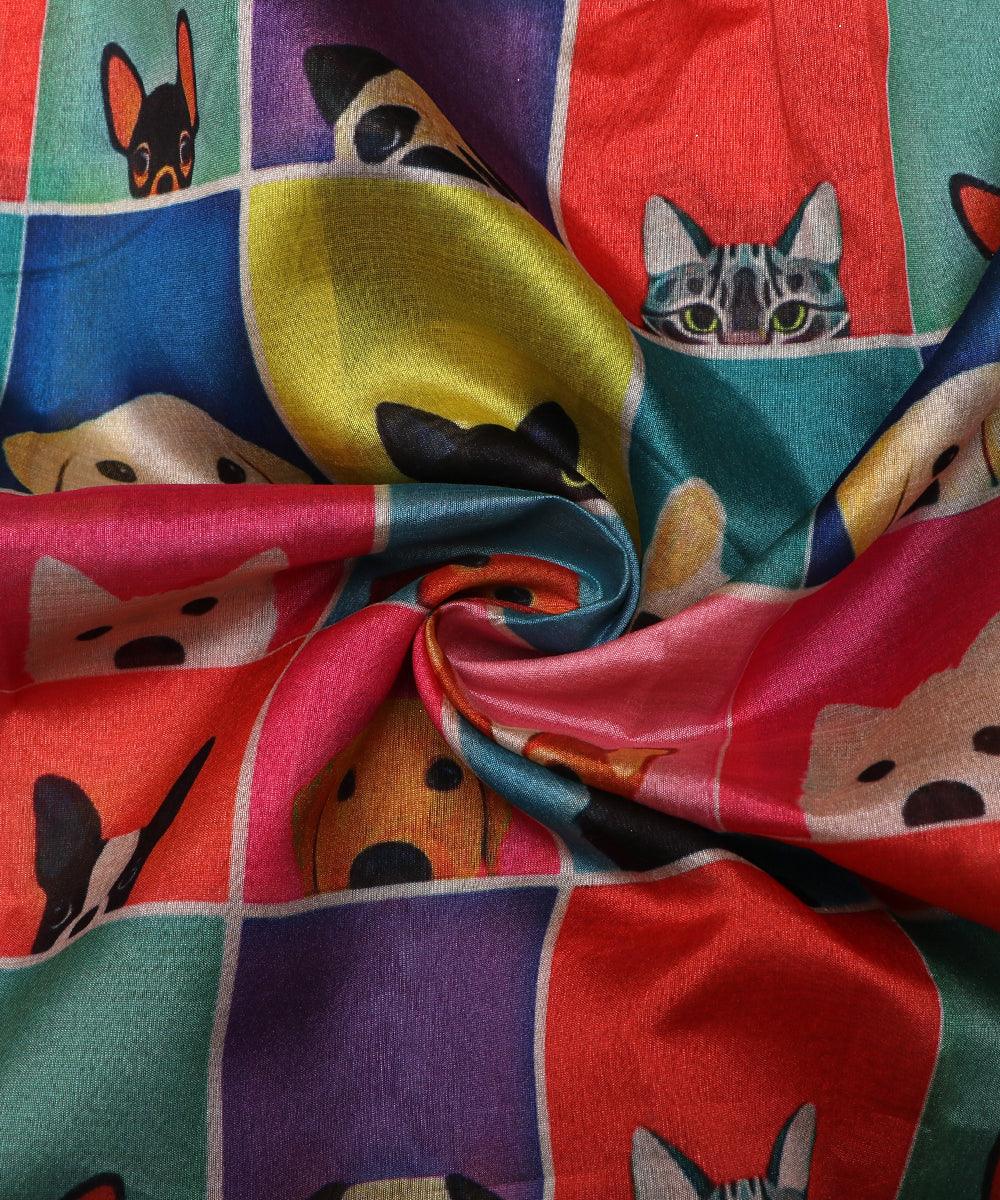 multi color animal print digital silk fabric