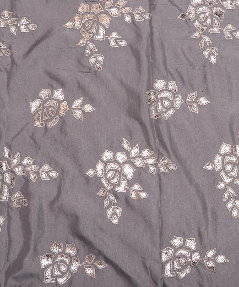 grey zari foil embroidery satin silk fabric np100 5033