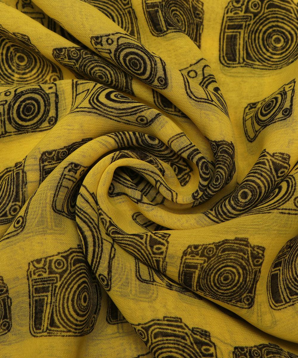 green camera print georgette fabric