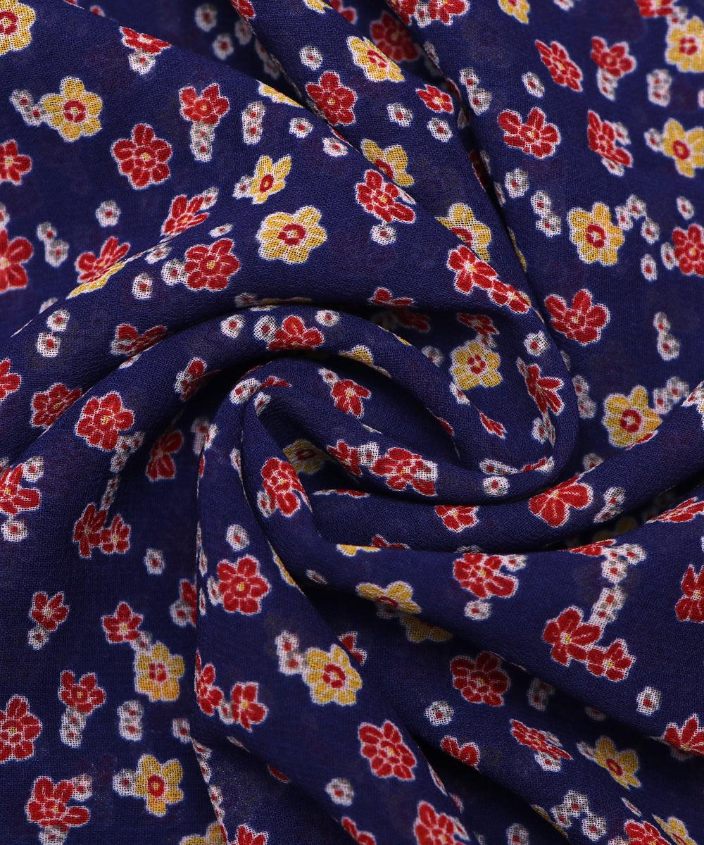 blue and red small floral print georgette fabric b103 4295