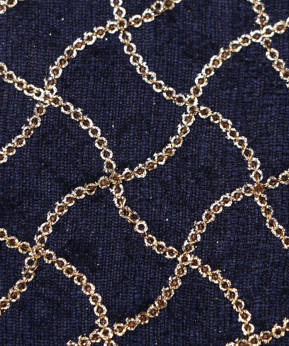 navy blue and golden sequin embroidery two tone malbari silk fabric np104 5256