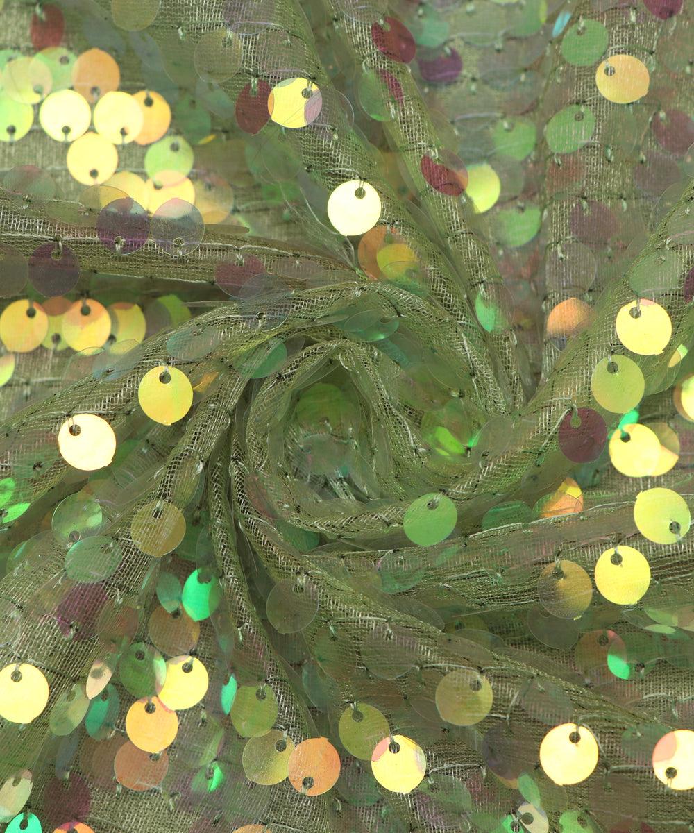 light green sequin net embroidery fabric