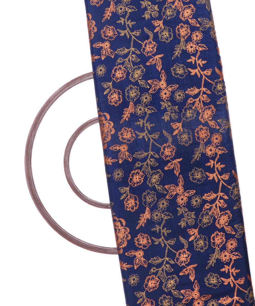 blue floral pattern chanderi silk fabric