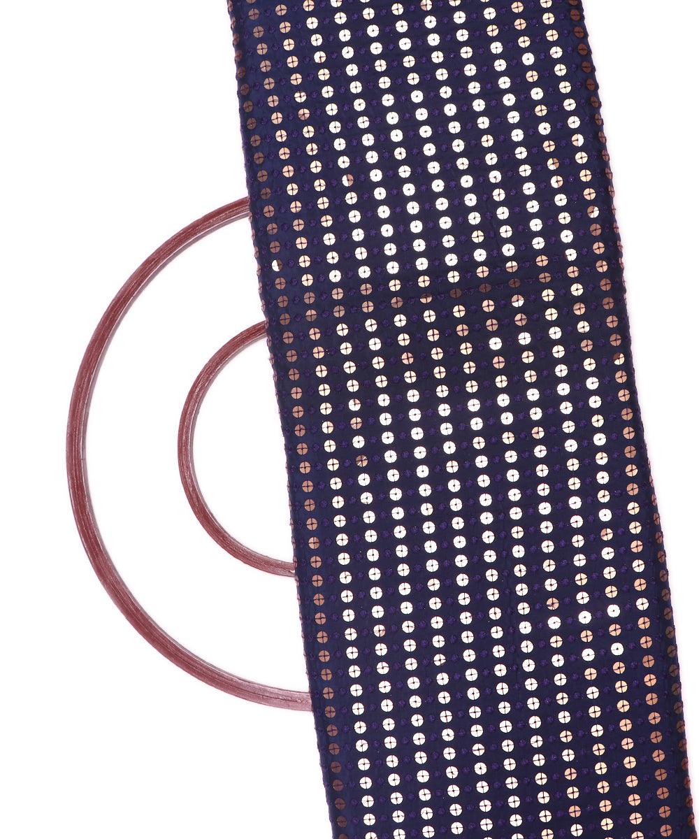 navy blue sequin embroidery uppada silk fabric b121 4031