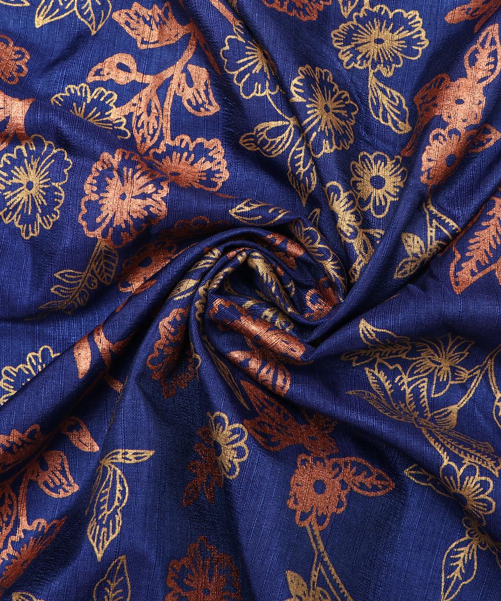 blue floral pattern chanderi silk fabric