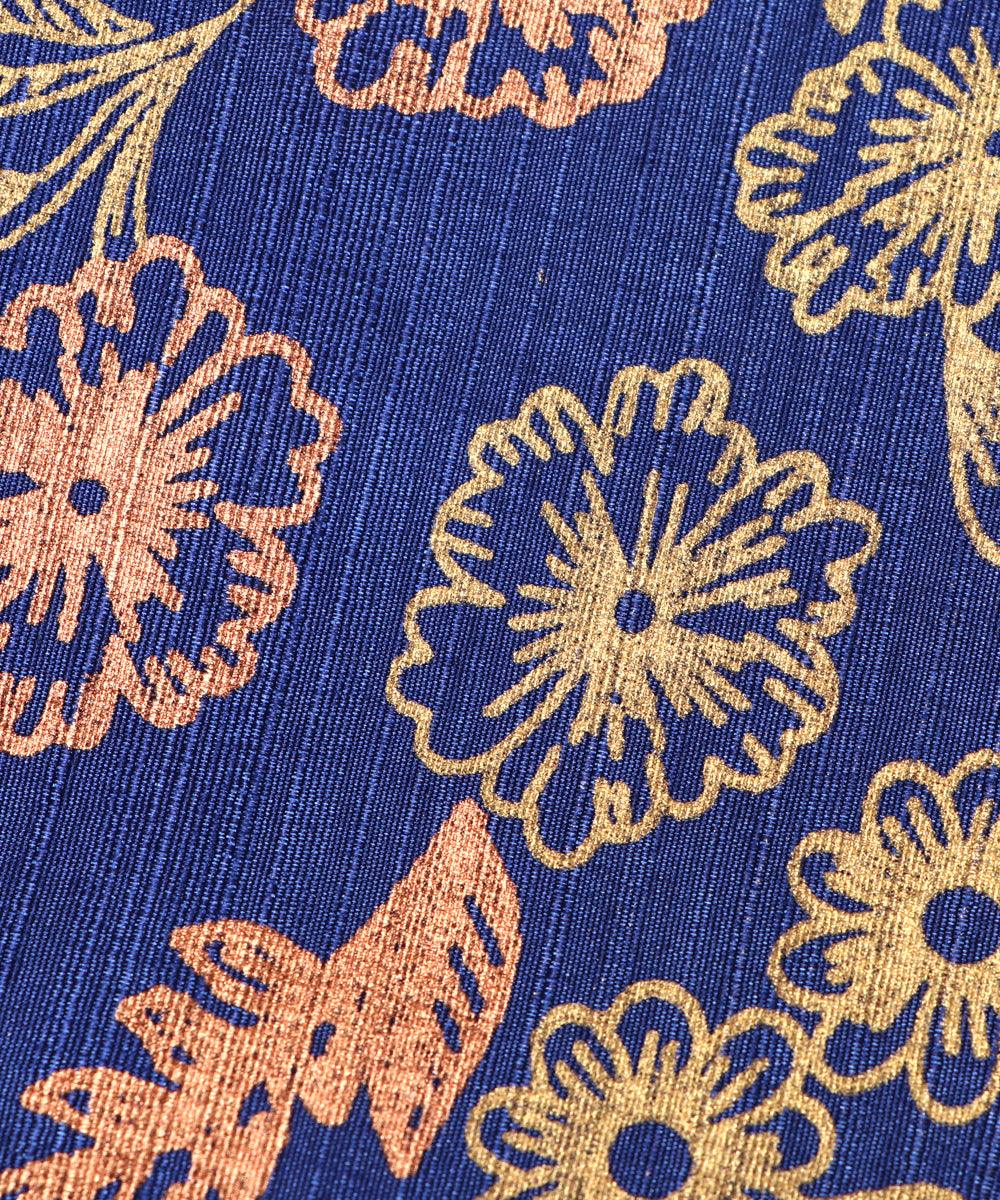 blue floral pattern chanderi silk fabric